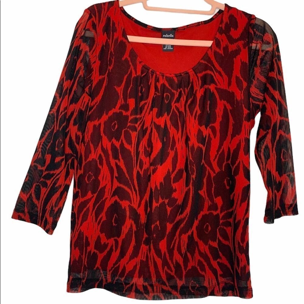 Rafaella Red & Black Floral 3/4 Sleeve Blouse